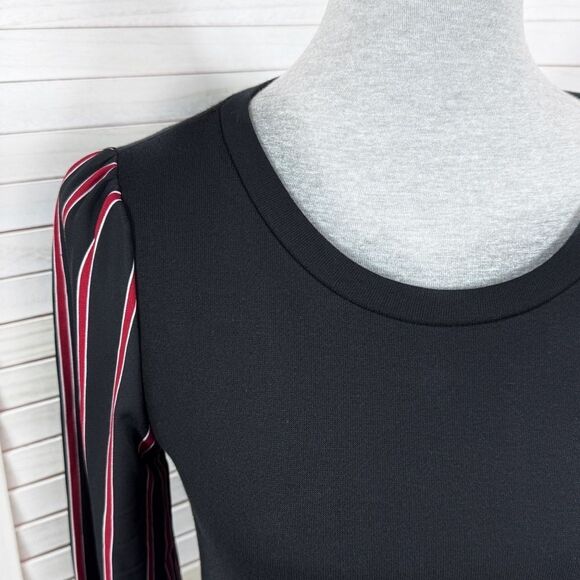 Luxology Jersey Knit Sheer Striped Sleeve Shift Dress Black XS - Picture 5 of 12